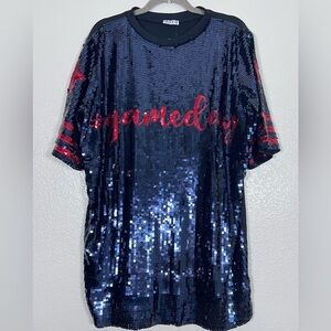 Dark blue and red sequin “game day” dress, one size